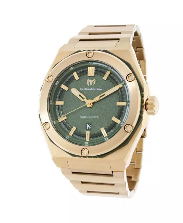 

Мужские часы tm-416062 с тремя стрелками, кварцевым механизмом и оливково-зеленым циферблатом Technomarine, gold