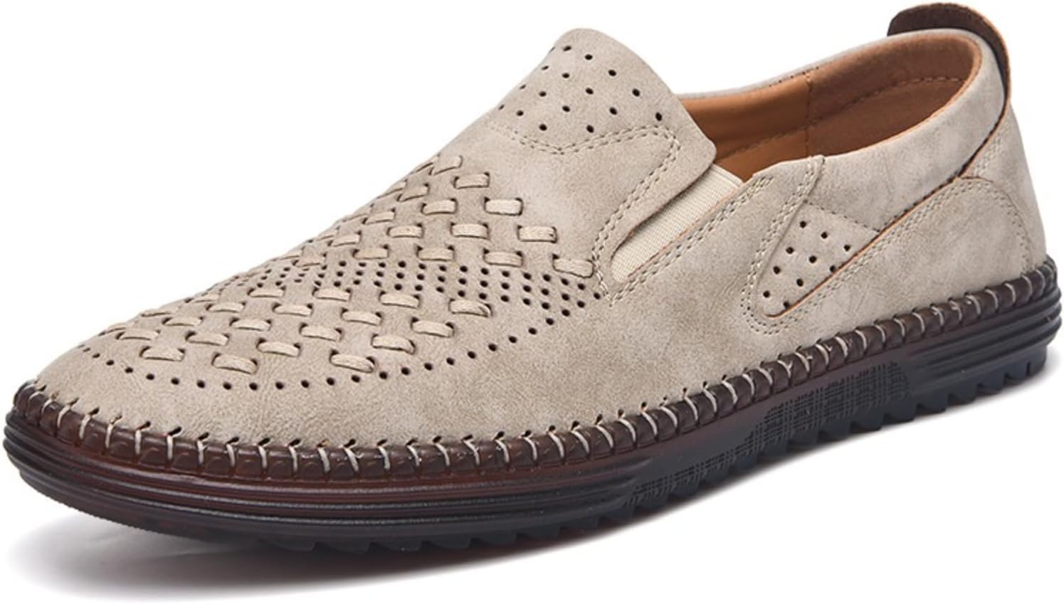 

Мужские летние дышащие слипоны из замши, повседневные мокасины ручной работы, мягкая подошва, легкие и удобные для ходьбы, для повседневного ношения, путешествий и вождения Netehadi, бежевый