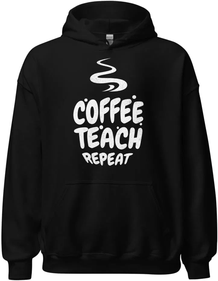 Худи унисекс для учителя, любящего кофе, Coffee Teach Repeat