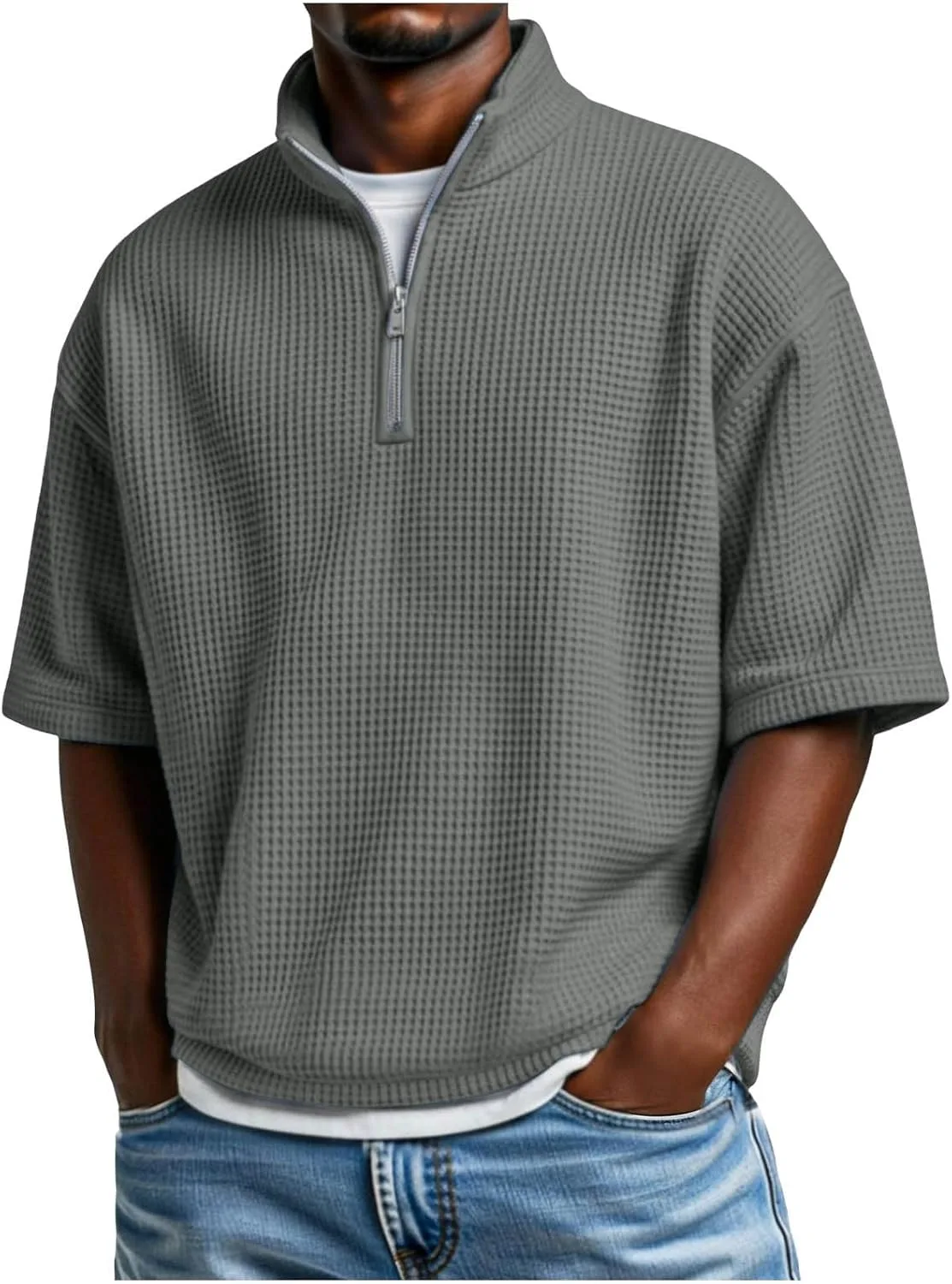 

Мужская футболка Casual Waffle с коротким рукавом и молнией