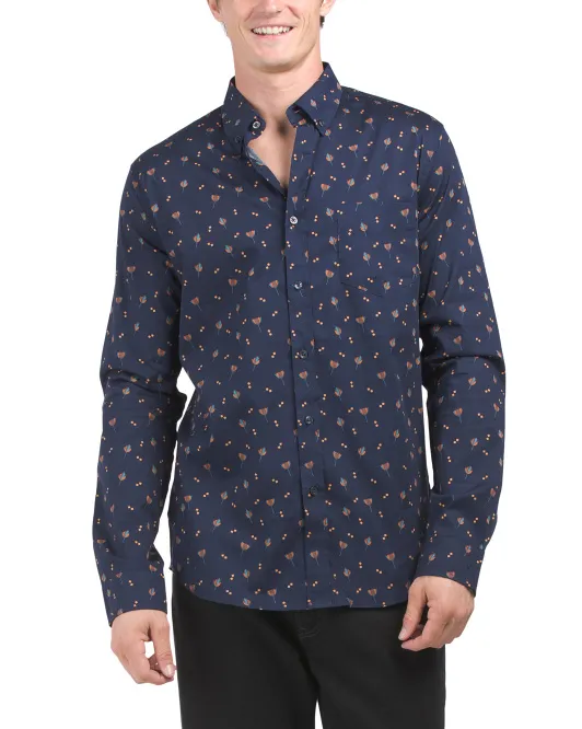 

Рубашка с длинным рукавом и цветочным принтом Ben Sherman, темно-синий