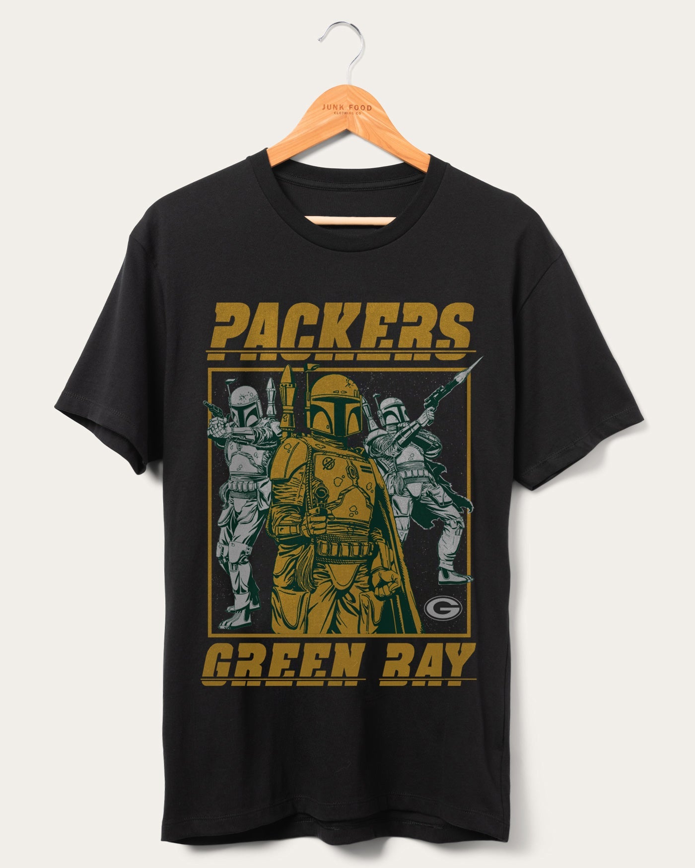 

Футболка фаната Packers Star Wars Boba Fett Showdown Junk Food Clothing, черный
