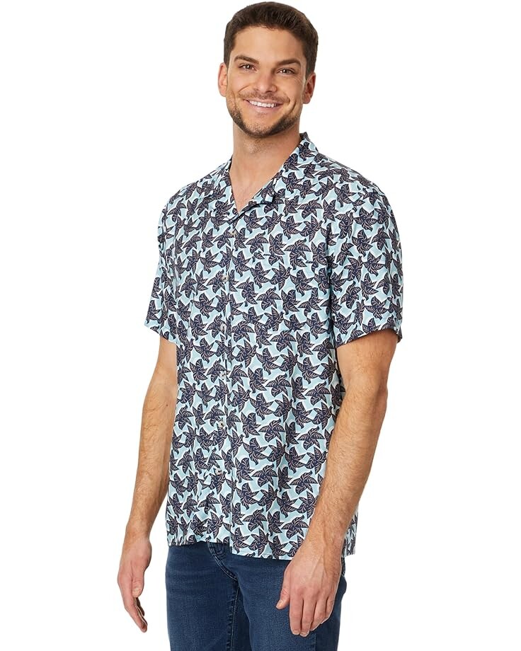 

Рубашка Johnston & Murphy Short Sleeve Leaf Cluster Camp, синий