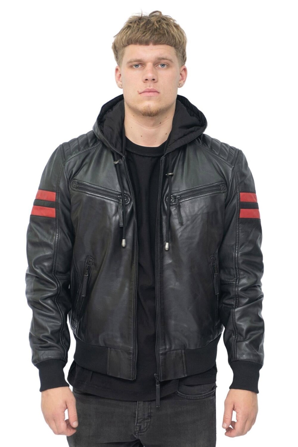 

Кожаный бомбер в стиле ретро с капюшоном - Скопье Infinity Leather, черный