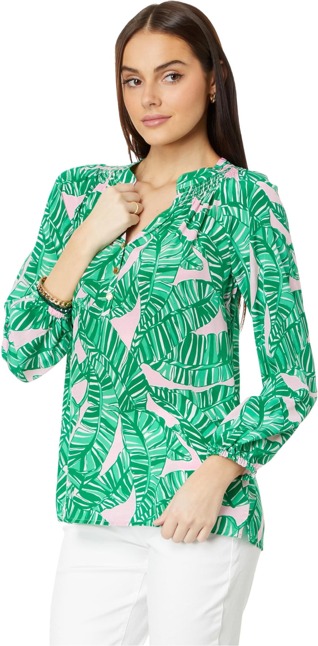 

Топ Lilly Pulitzer Elsa Top, цвет Conch Shell Pink Lets Go Bananas