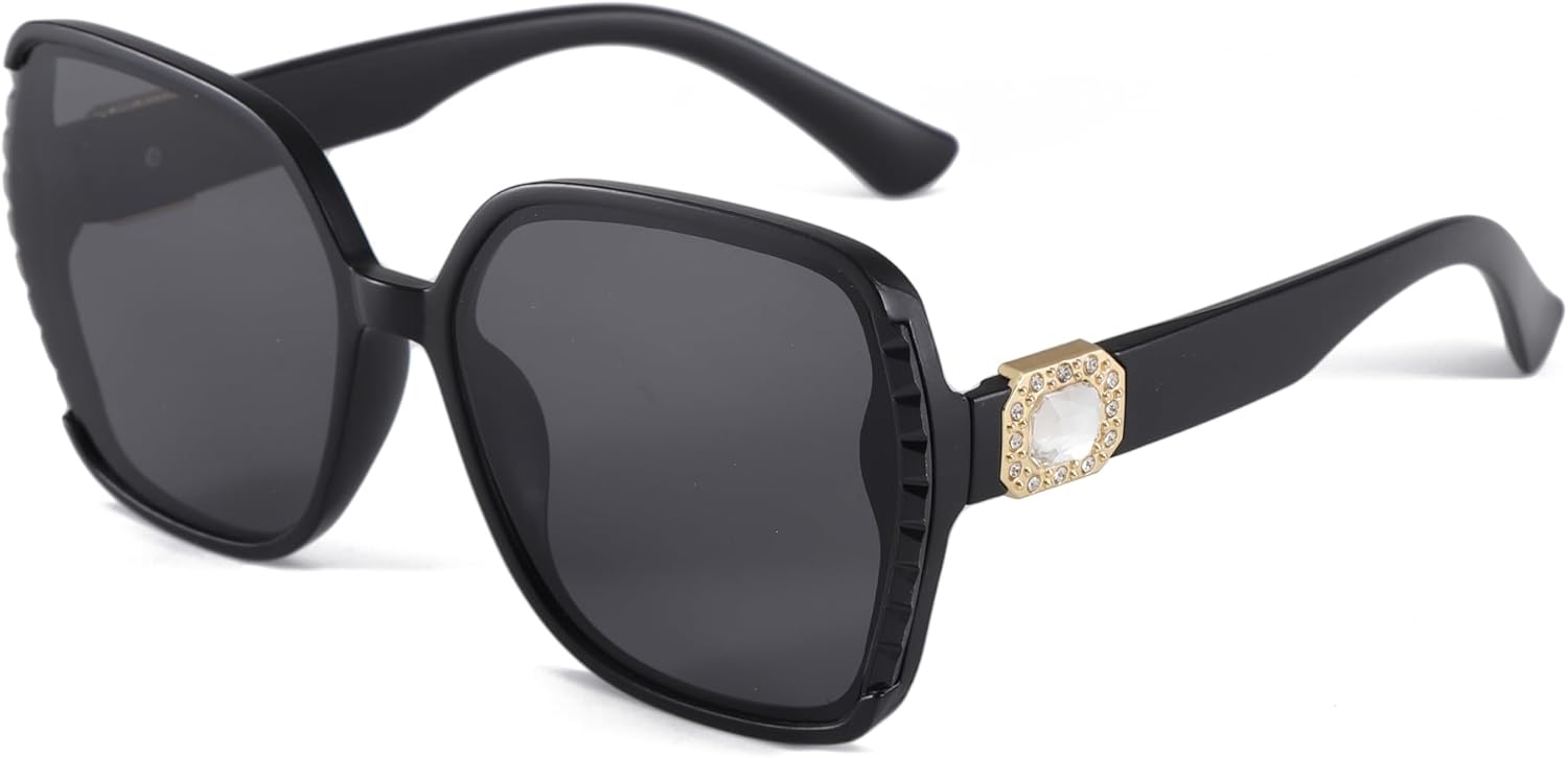 

Солнцезащитные очки Long Keeper Oversized Square для женщин, винтажные, с кристаллами, в стиле 70-х, ретро, ​​роскошные, с большой оправой, защита от ультрафиолета UV400, Black Grey