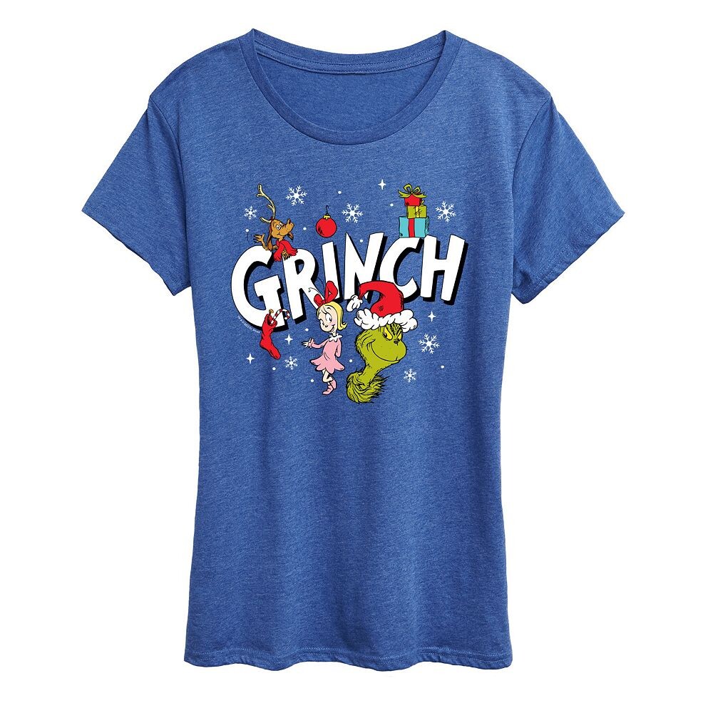 

Женская футболка с рисунком Dr. Seuss Grinch Group Licensed Character, цвет Heather Royal Blue