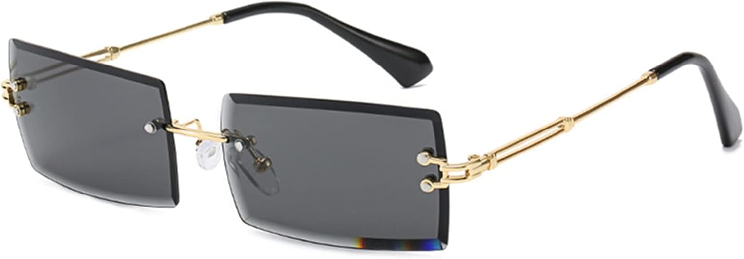 

Солнцезащитные очки LASPOR в стиле ретро, ​​без оправы, прямоугольной формы, для женщин и мужчин, с тонированными линзами, золотистая металлическая оправа, винтажные квадратные очки, Black