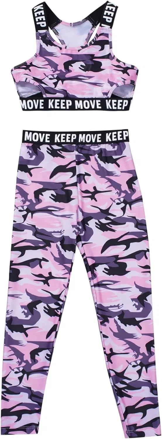 Детский спортивный костюм с топом и леггинсами Mufeng, Camouflage Pink — фото 4