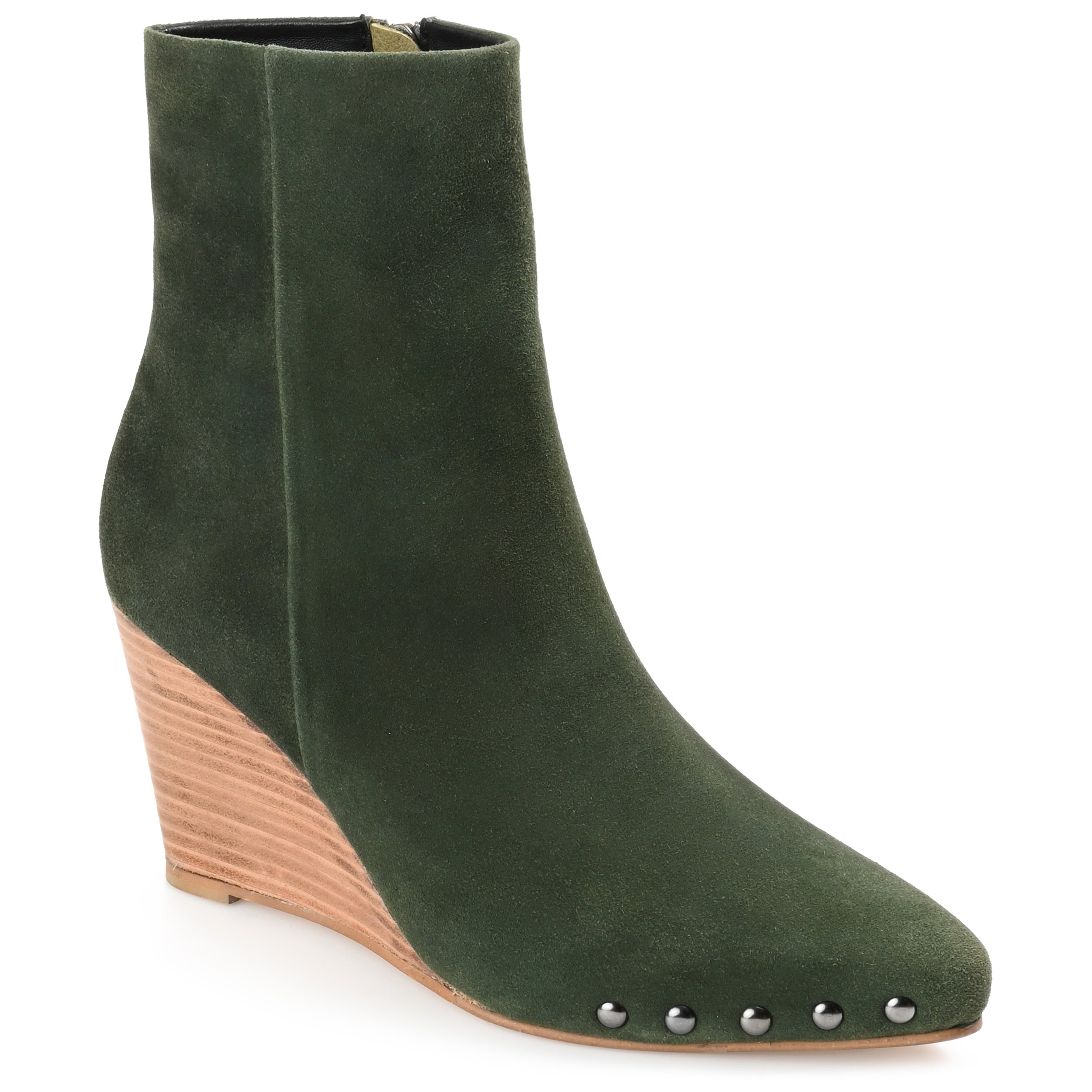Женские ботильоны Journee Signature из натуральной кожи Reeya Almond Toe на танкетке, оливковый