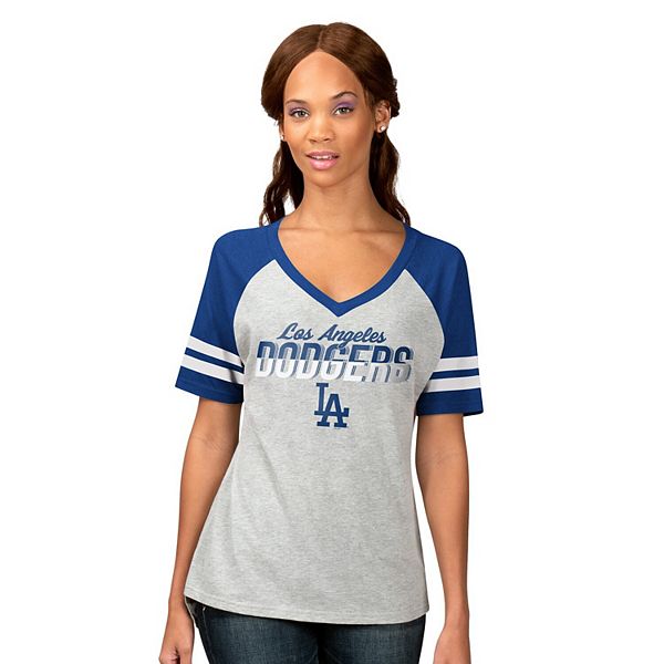 

Женская футболка v-образного выреза heather gray los angeles dodgers goal line raglan G-Iii 4Her By Carl Banks
