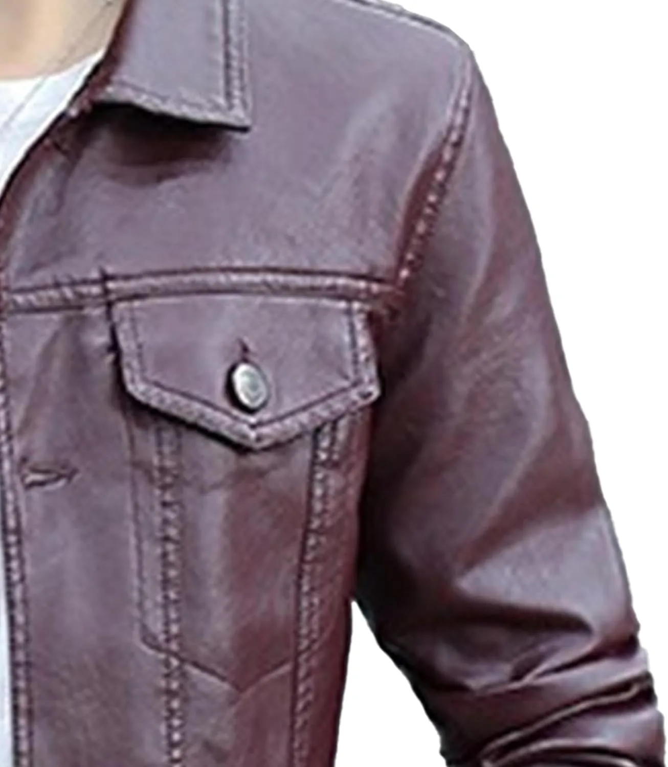 Мужская кожаная куртка в стиле Vintage Trucker Generic, бордовый — фото 3