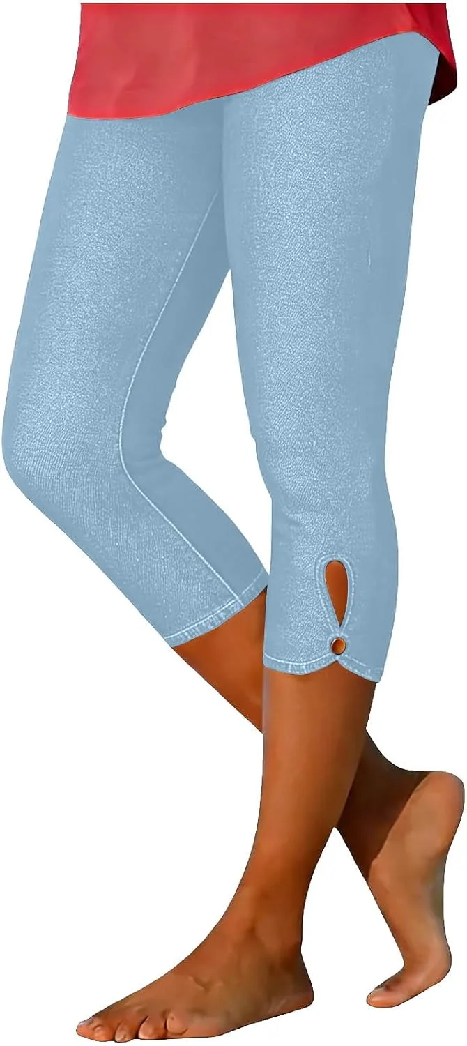 

Женские стрейч джинсовые капри с высокой талией