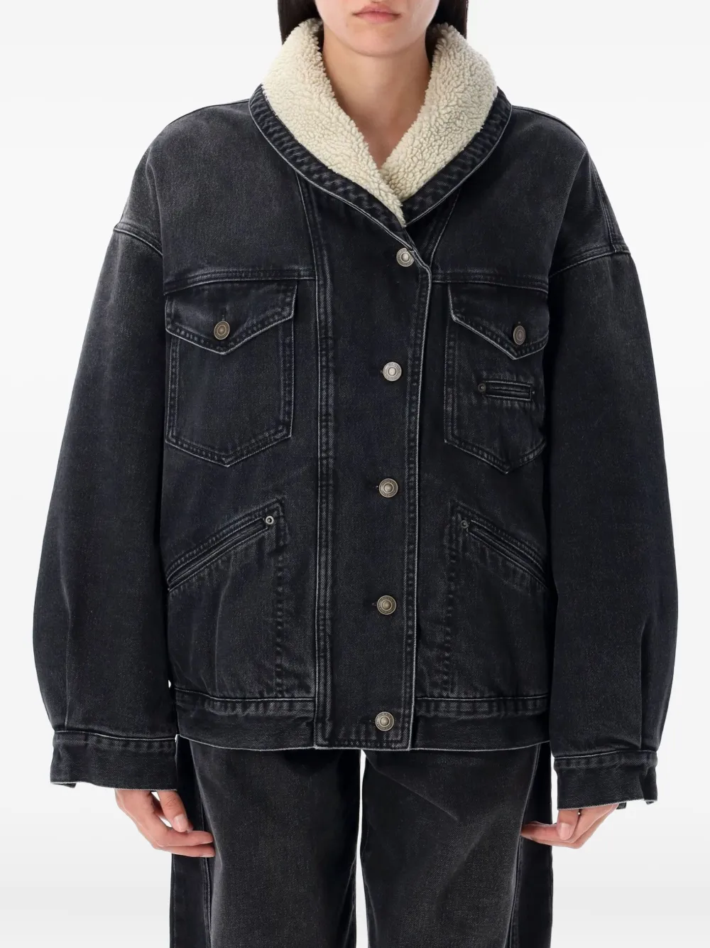 

Джинсовая куртка с воротником из шерпы Pimia MARANT ÉTOILE, черный