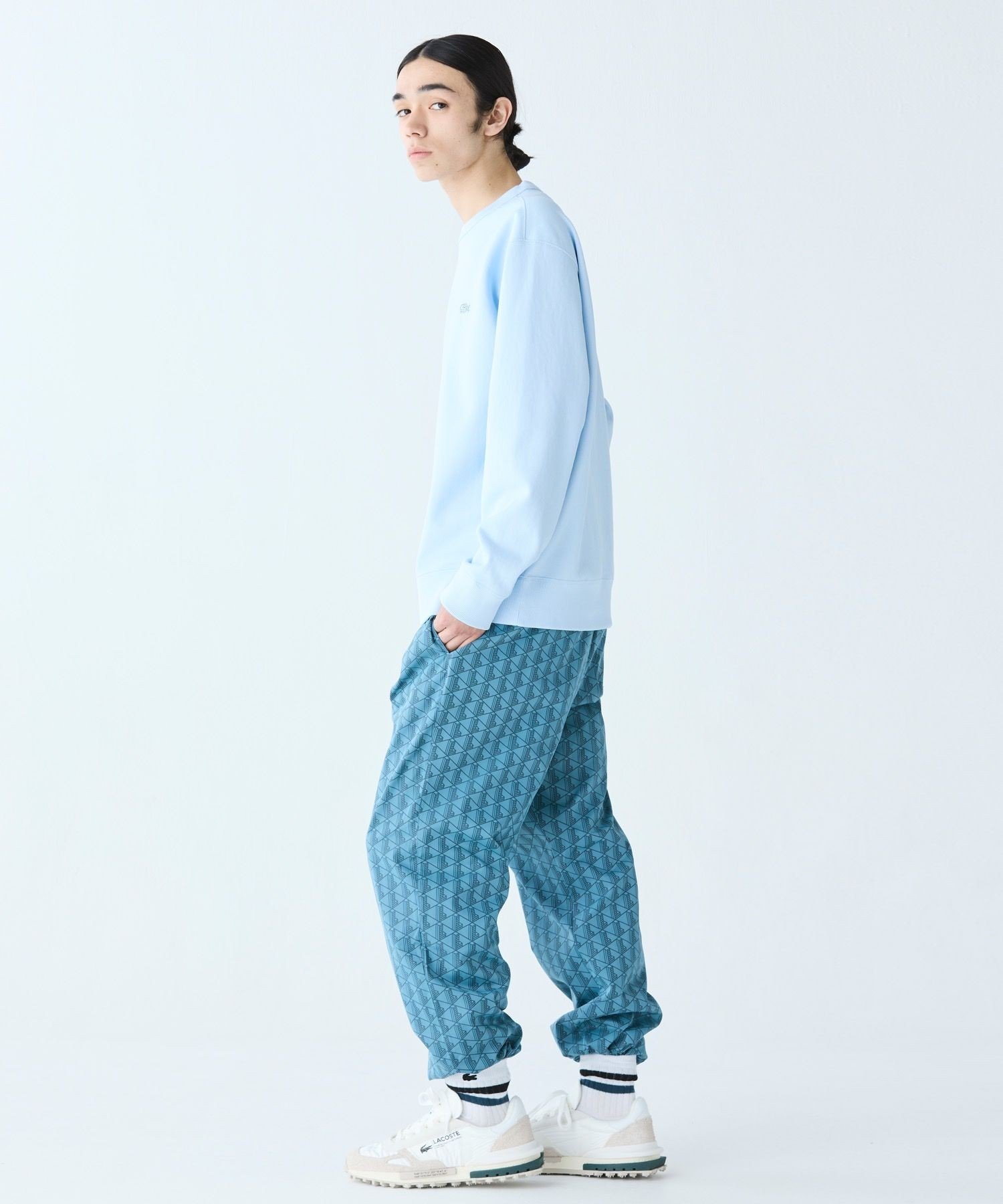 Однотонная толстовка из пике с круглым вырезом LACOSTE, Light blue — фото 3