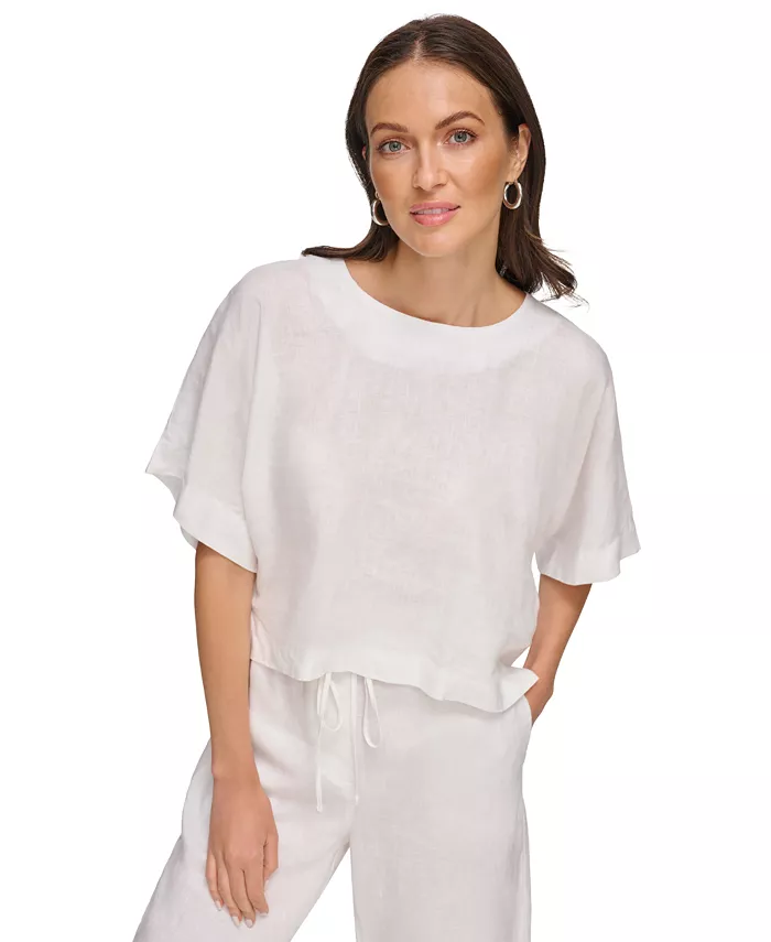 

Льняная блуза с рукавом реглан и коротким рукавом DKNY, белый