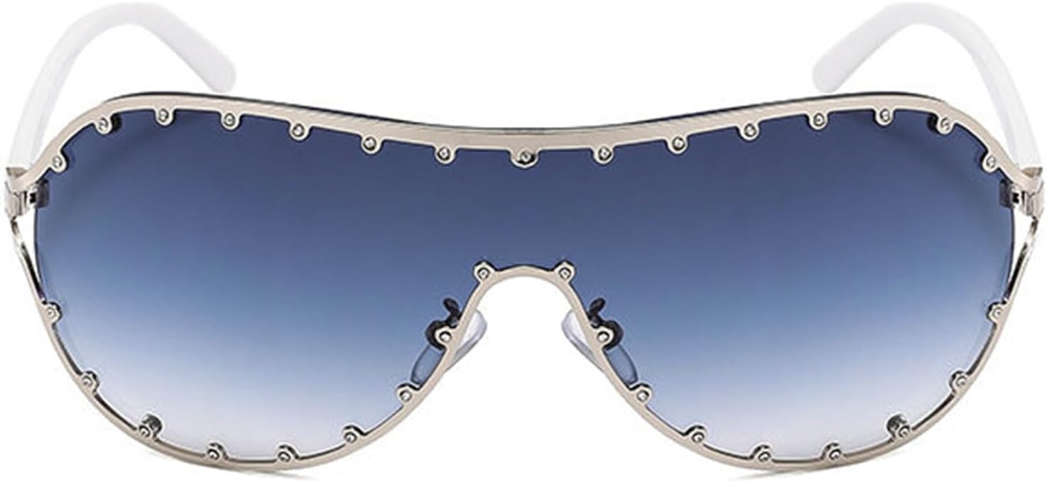 

Женские солнцезащитные очки-пилот большого размера Helena, модные цельные солнцезащитные очки с заклепками, маска-маска, модные очки в металлической оправе, овальные линзы S67, C4