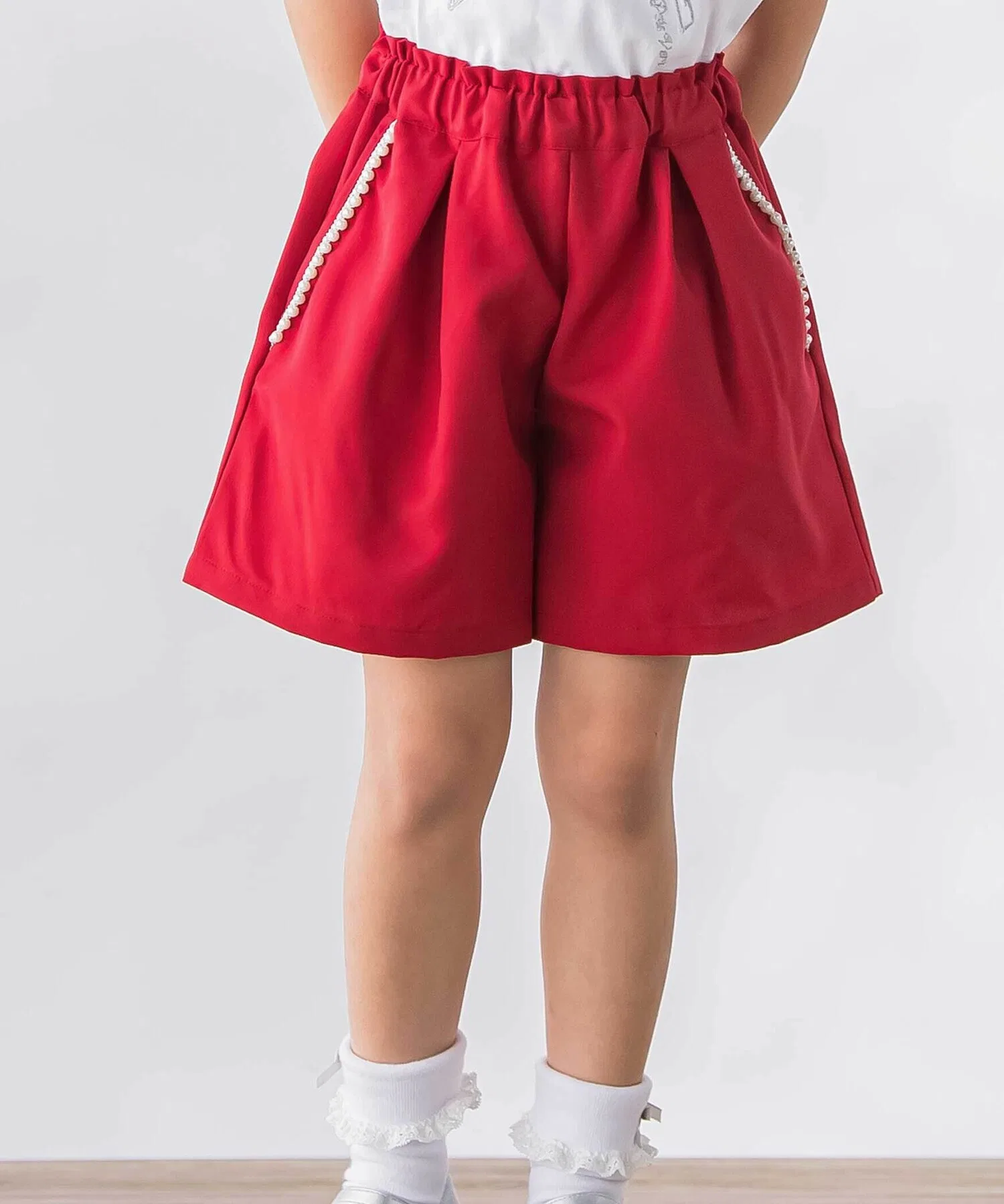 Детские кюлоты BeBe Petits Pois Vert с жемчужной лентой красные