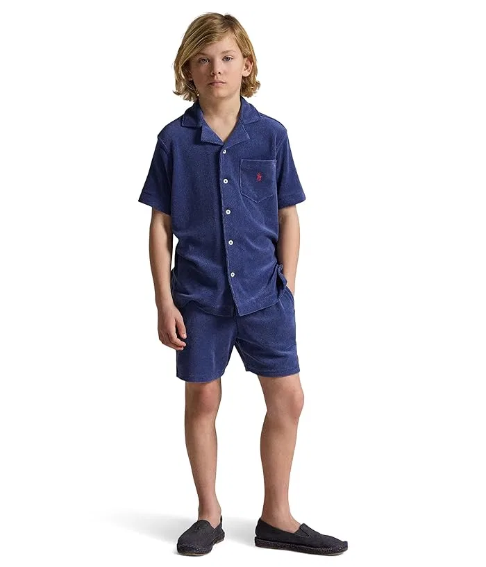Футболка с воротником из махровой ткани Terry Camp Shirt Polo Ralph Lauren Kids, Light Navy — фото 3