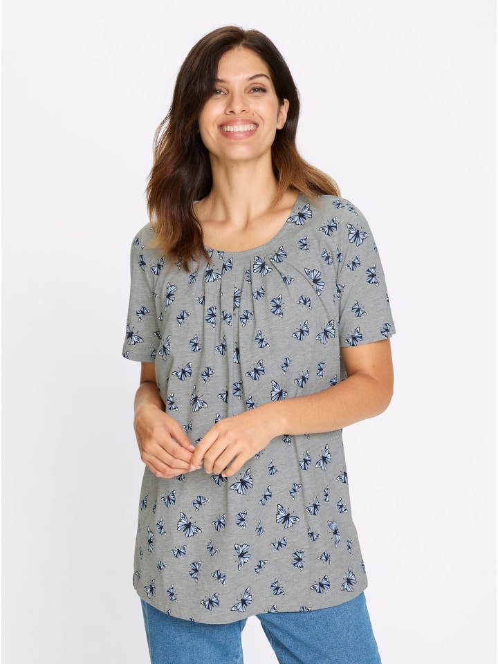 

Рубашка с длинными рукавами из серого меланжа с темно-синим принтом Sieh an!