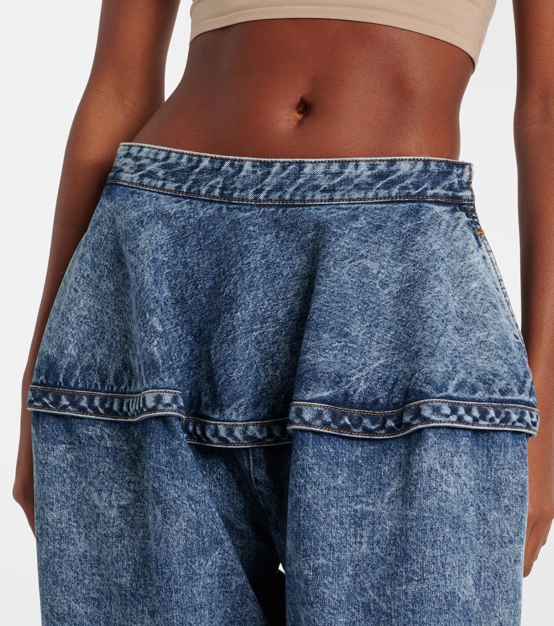Джинсы с низкой посадкой и широкими штанинами Alaïa, Bleu Neige — фото 4