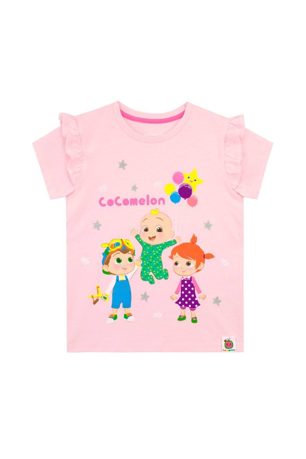

Футболка с блестящими звездами и оборками Cocomelon, розовый