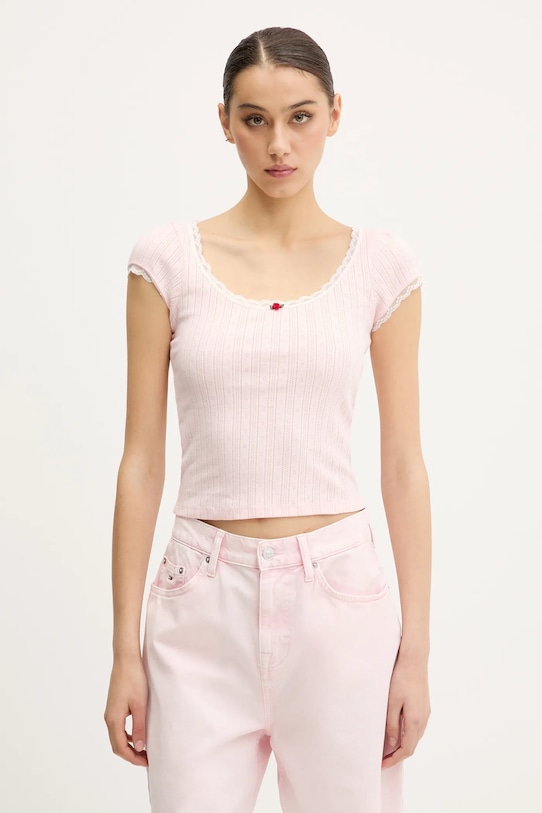 

Хлопковая футболка Tommy Jeans, розовый