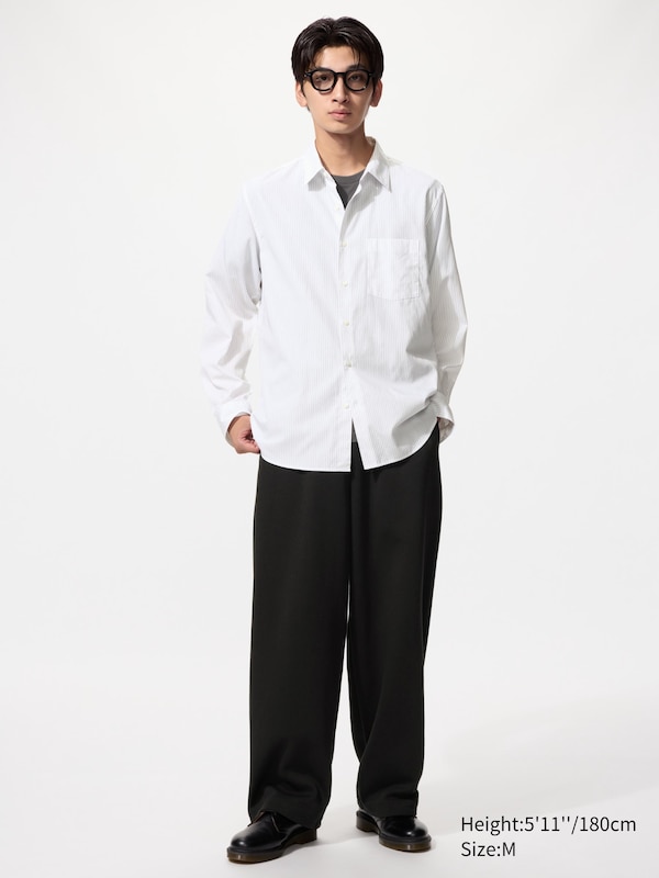 Рубашка regular fit из поплина (в полоску) Uniqlo, 01 off white — фото 2