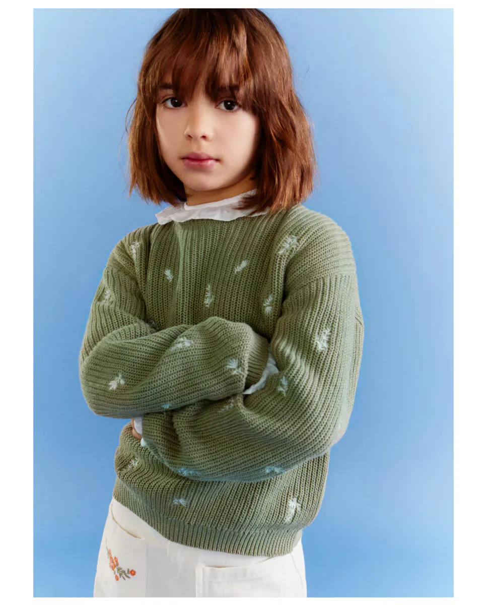 

Вышитый девичий свитер Kids El Corte Inglés, зеленый