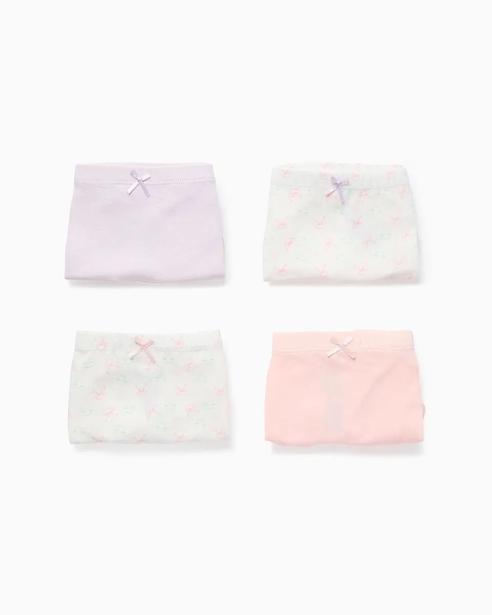 

Набор из 4 простых девичьих трусиков / мотив монстра / с бантами Zippy, сиреневый