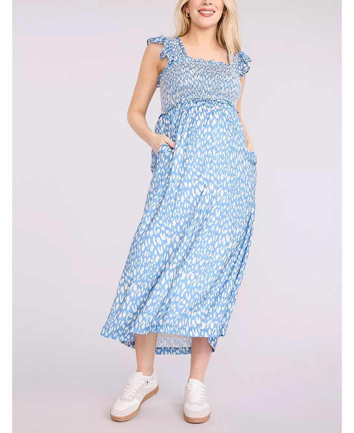 

Женское платье макси без рукавов с оборками на плечах – Motherhood Maternity, синий