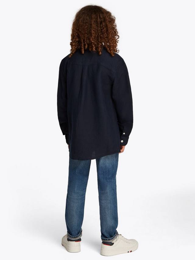 Детская рубашка свободного кроя из льняной смеси Tommy Hilfiger, Dark Night Navy — фото 3