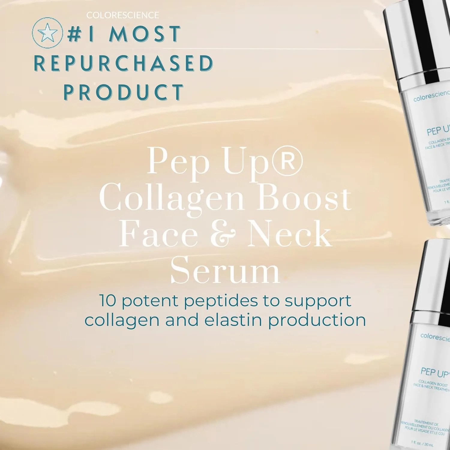 Средство для лица и шеи Colorescience Pep Up Collagen Renewal способствует выработке коллагена и эластина, содержит 10 пептидов для защиты от признаков старения. — фото 2