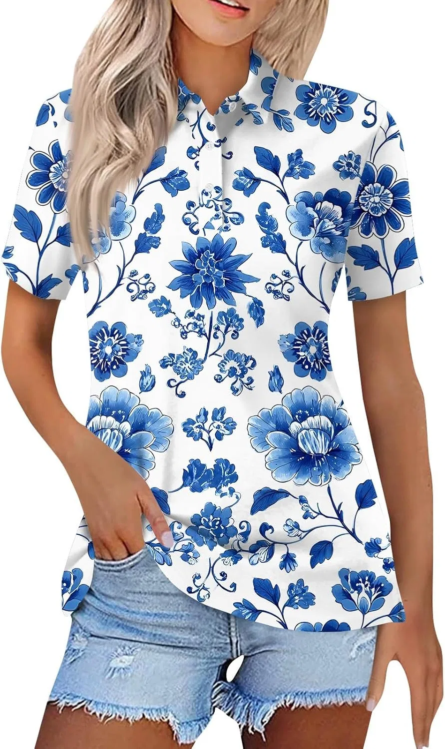 Женская футболка поло с коротким рукавом, свободного кроя, Light Blue