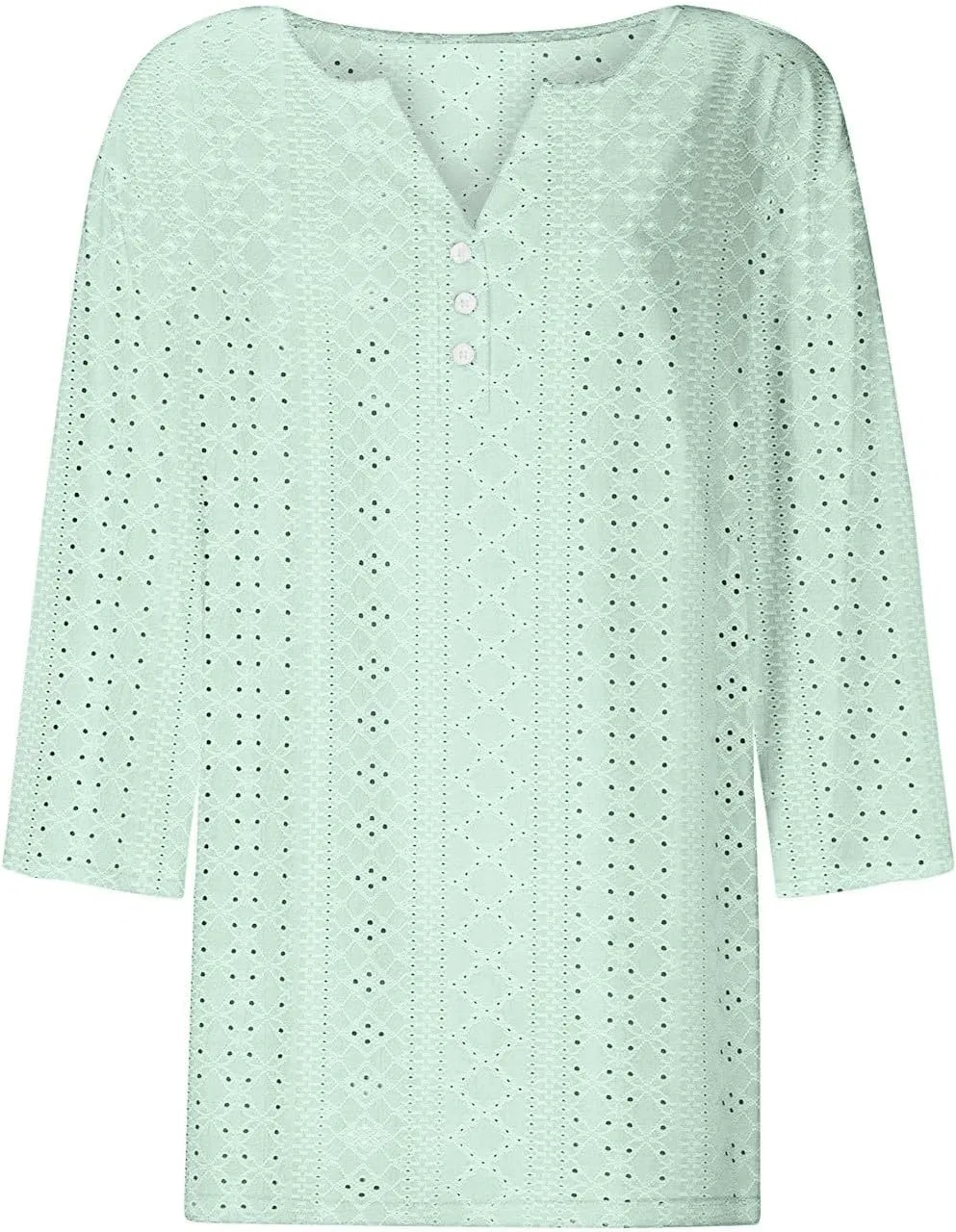 Блуза с V-образным вырезом, 3/4 рукав, ажурная, Generic, 2a-mint Green — фото 2