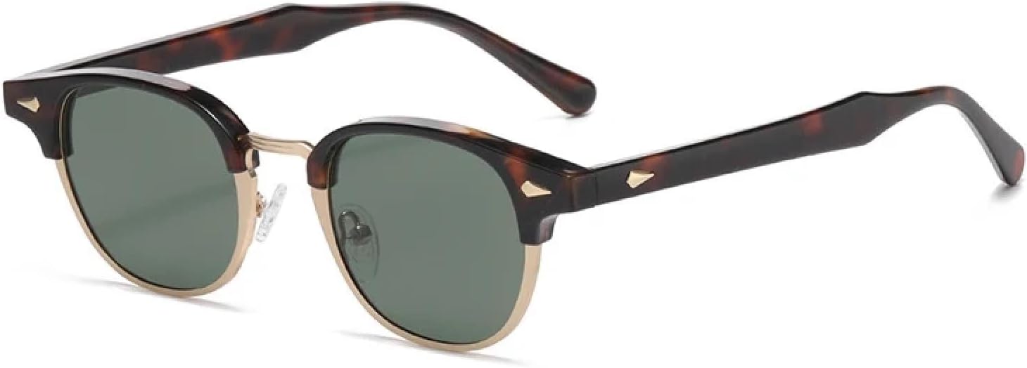 

Ретро-классические полуметаллические овальные женские солнцезащитные очки, модные панк-очки для мужчин с заклепками, солнцезащитные очки UV400 TKKTLLT, Leopard Dark Green