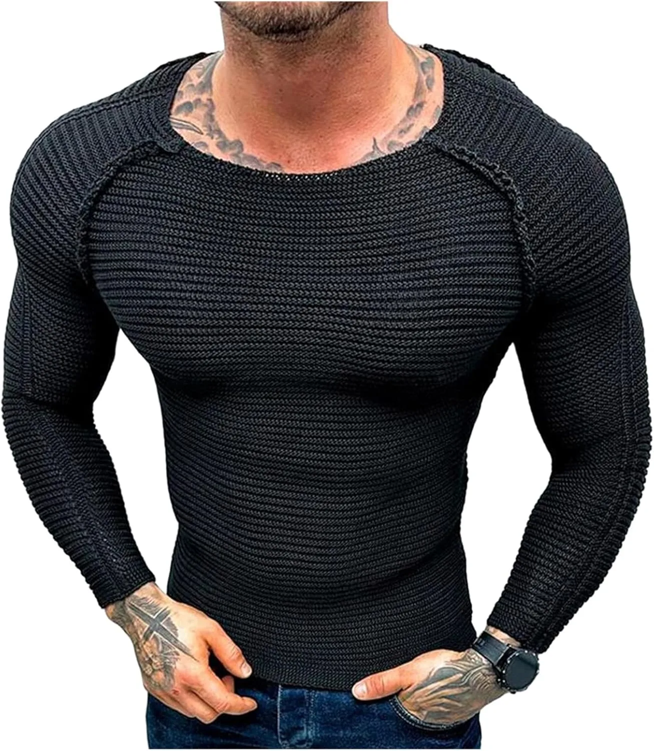 

Мужской свитер с круглым вырезом, Casual, Slim Fit