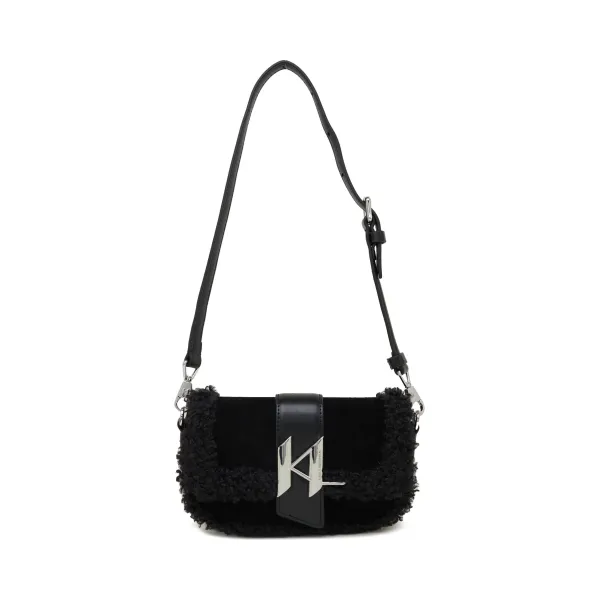 

Кожаная сумка-мессенджер с седлом из замши Karl Lagerfeld, черный