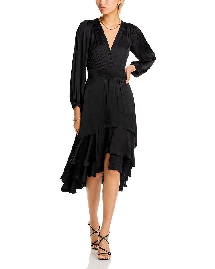 

STEVE MADDEN Асимметричное платье миди с вырезом Bei Surplice, черный