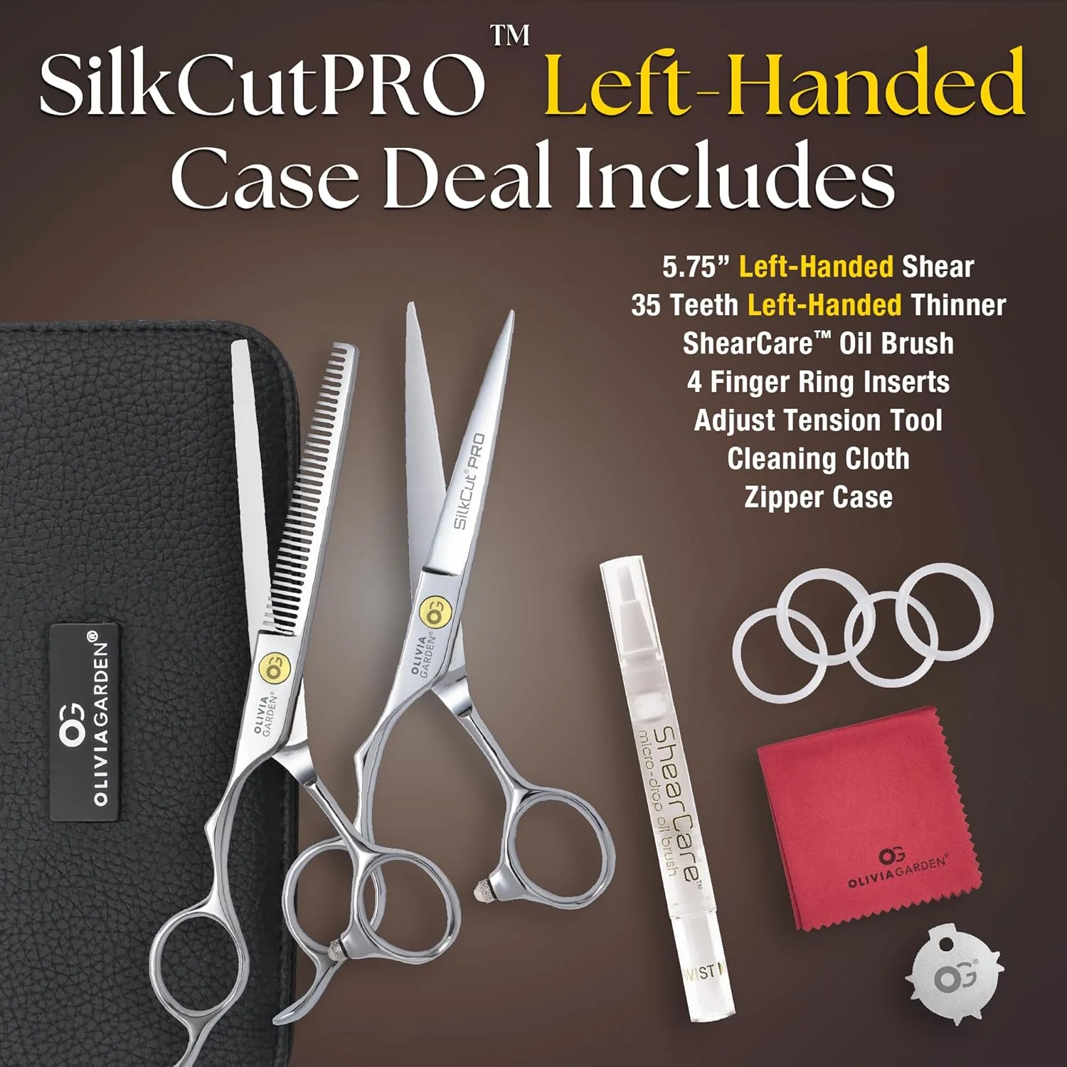 Профессиональные парикмахерские ножницы Olivia Garden SilkCutPro и филировочная машинка в комплекте - для левшей 5.75" для левшей содержит: SKP-575LH, SKP-T635LH — фото 2