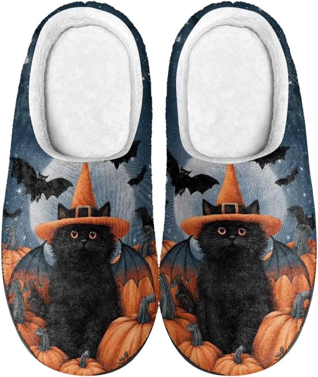 

Домашние тапочки COEQINE для женщин, мягкие, теплые, нескользящие, зимние, размеры US 4-12, Pumpkin Witch Cat Bat