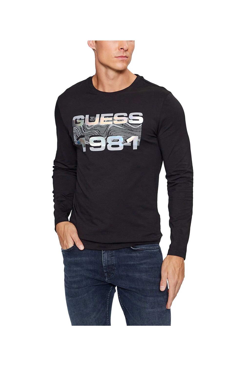 

Мужская футболка черная с логотипом спереди Guess