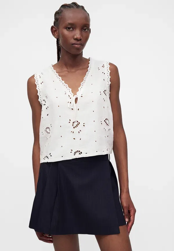 Топ с вышивкой и завязками спереди Gap, new off white, новый цвет слоновой кости — фото 4