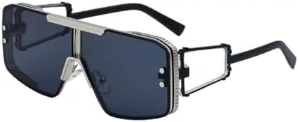 

Солнцезащитные очки большого квадратного размера 2027 года для женщин, металлическая оправа, панк-очки для мужчин, винтажные очки в стиле стимпанк MTZJH, C3silvergray