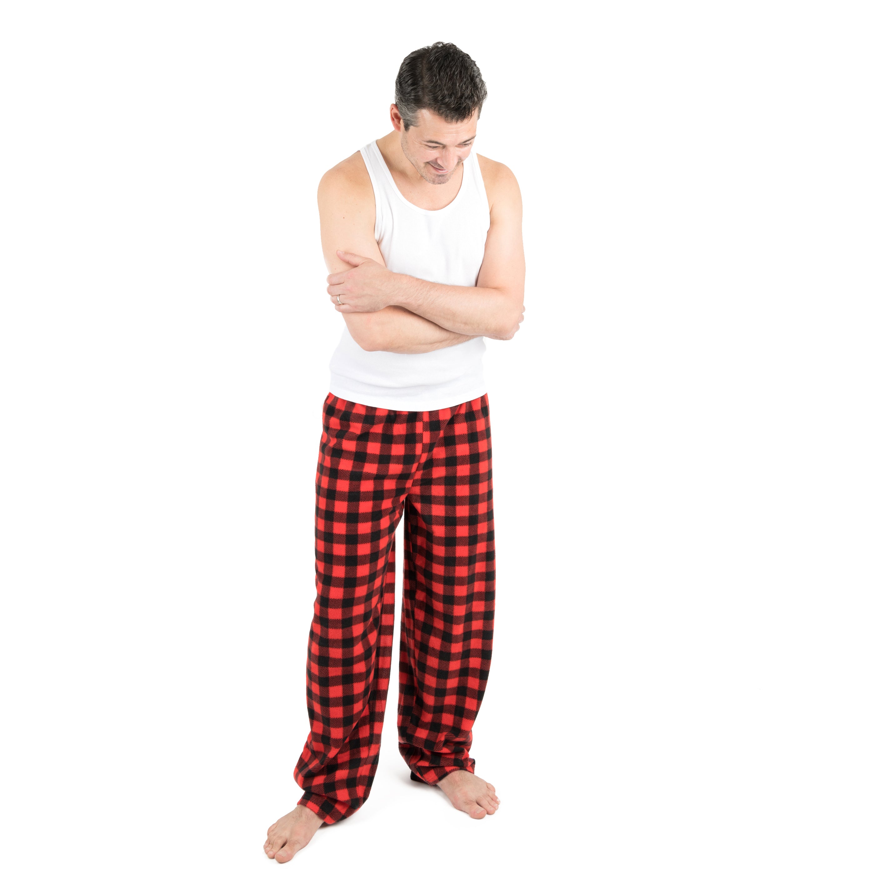 

Рождественские мужские флисовые пижамные штаны в клетку Leveret, цвет plaid black & red