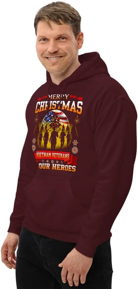 Толстовка Unisex Merry Christmas Vietnam Veterans To Our Heroes, футболка Vietnam Veteran Christmas, футболка Christmas American Flag Generic, бордовый — фото 3