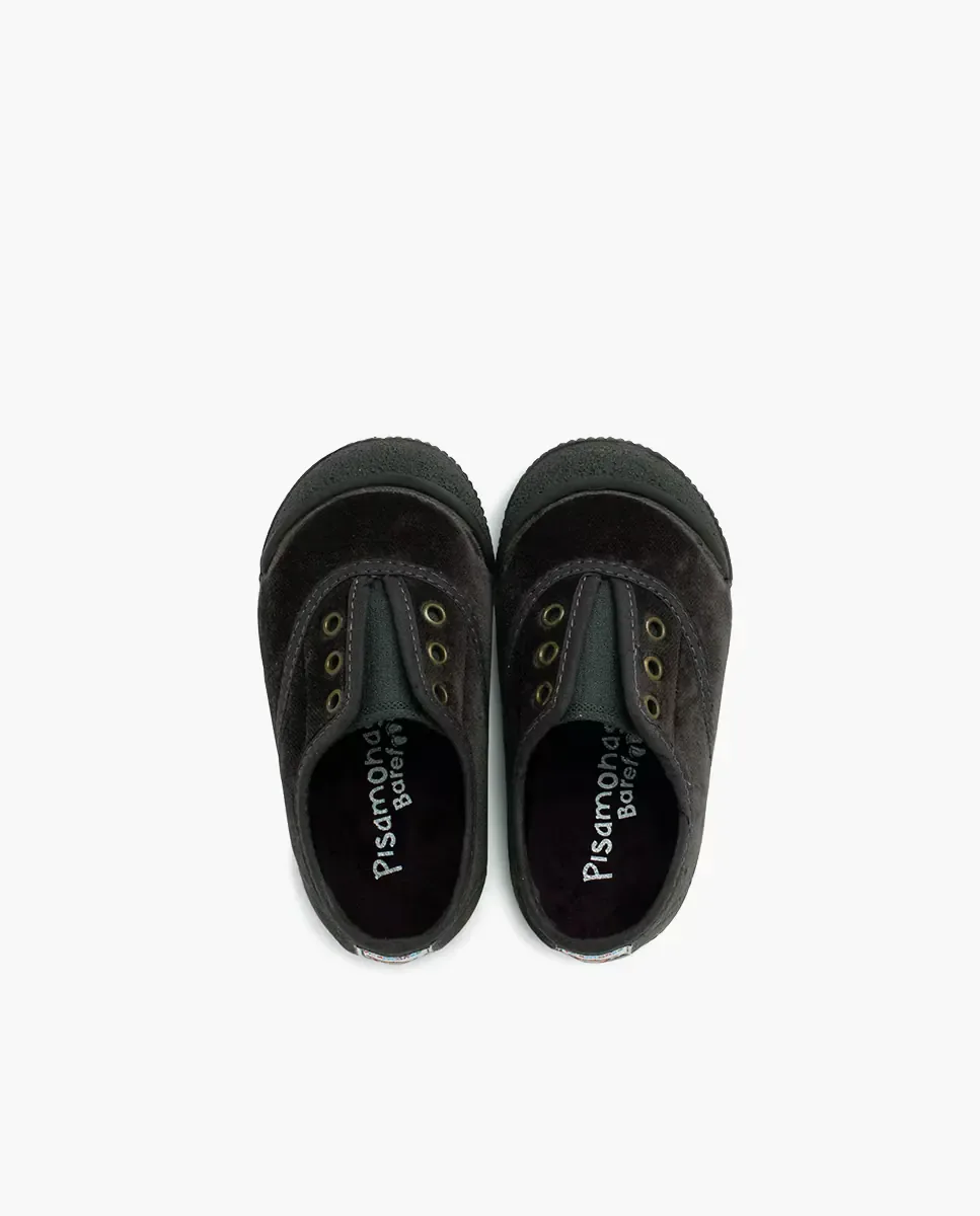 Детские спортивные туфли для девочки из бархата barefoot без шнурков Pisamonas, черный — фото 4
