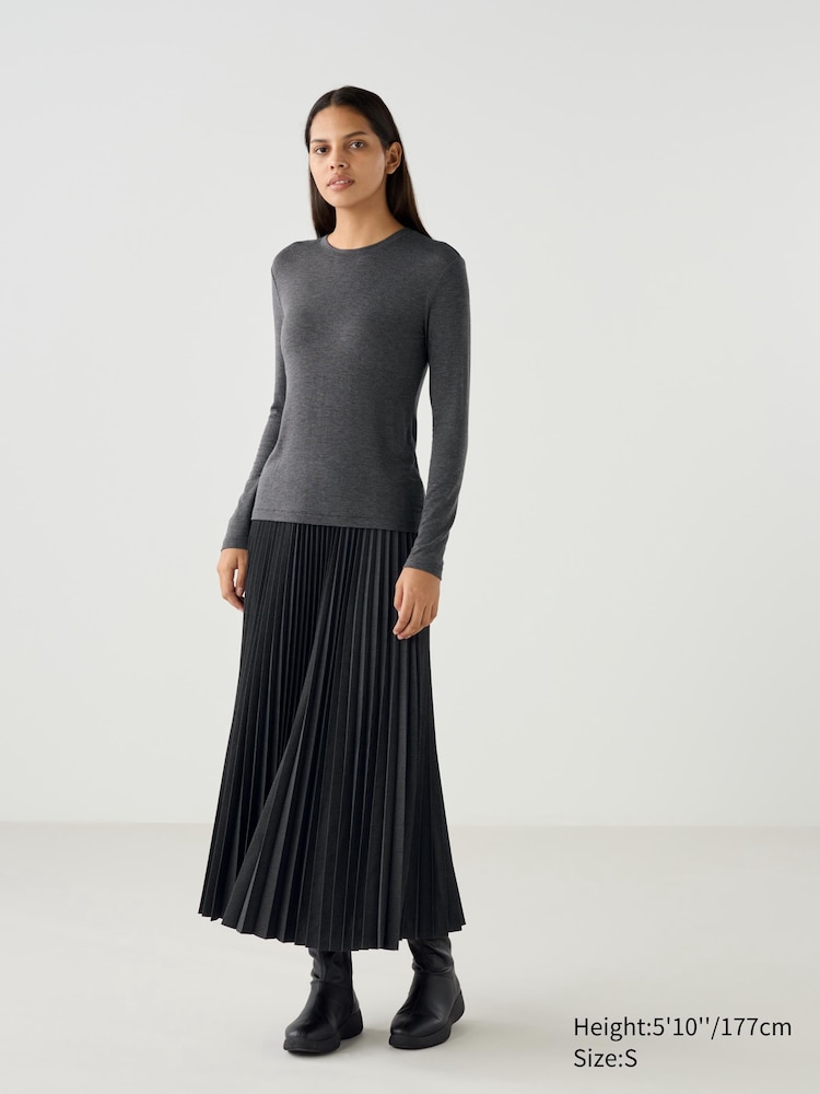 Лонгслив из теплой смеси кашемира heattech Uniqlo, черный — фото 2