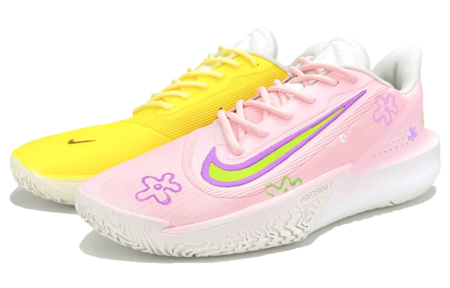 

Nike Баскетбольные кроссовки Precision 7 с противоскользящей подошвой, износостойкие, мужские, желто-розовые