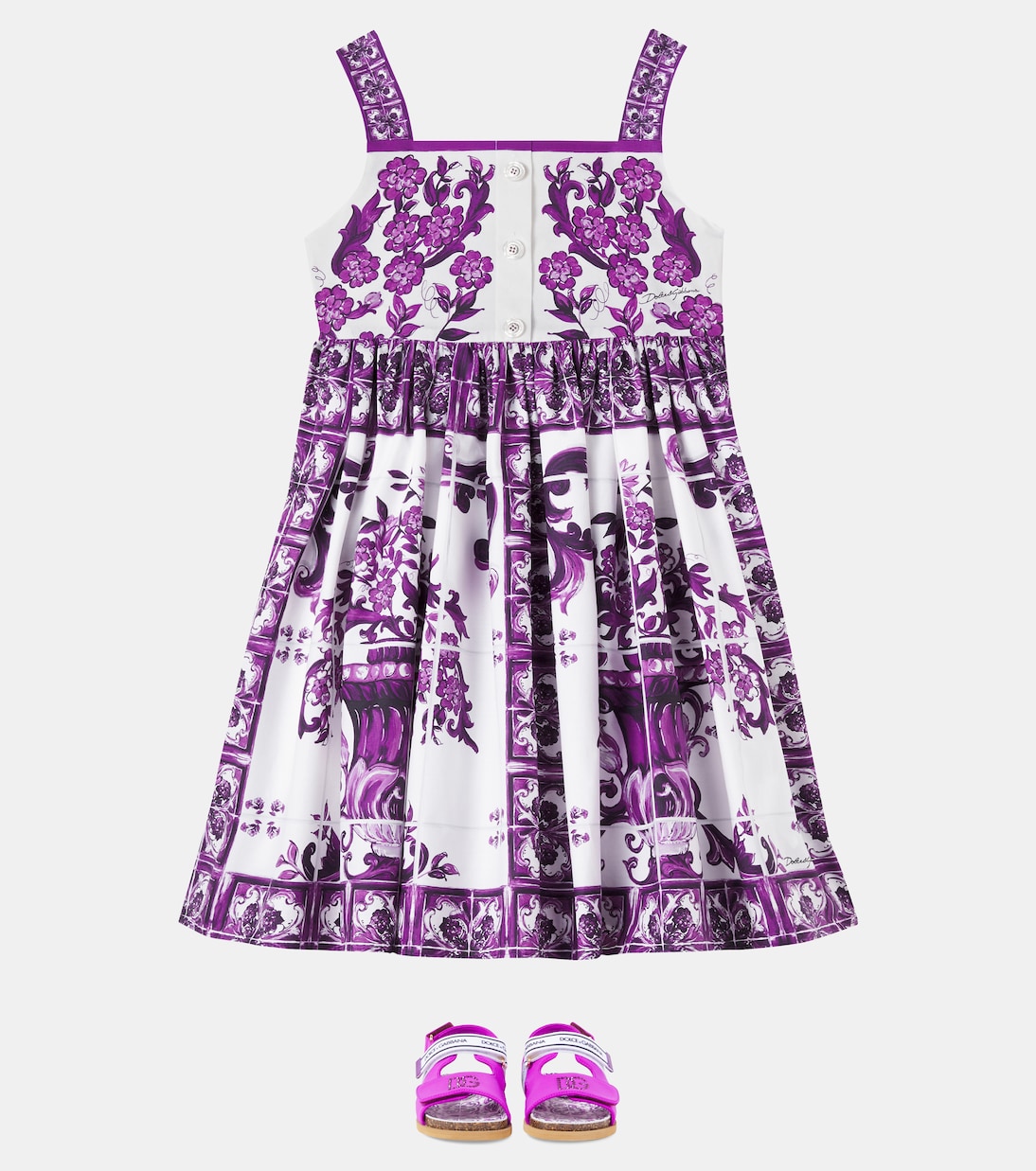Платье из хлопкового поплина майолика Dolce&Gabbana Kids, Mix Maiolica Viola — фото 2